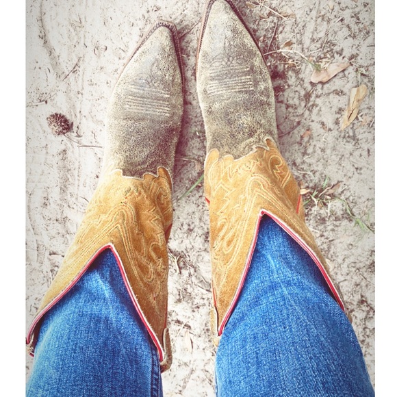 Justin Boots Shoes - 🚫SOLD🚫 Vtg Justin Boots 2toned suede leather midcalf ladies cowboy boots 8.5B